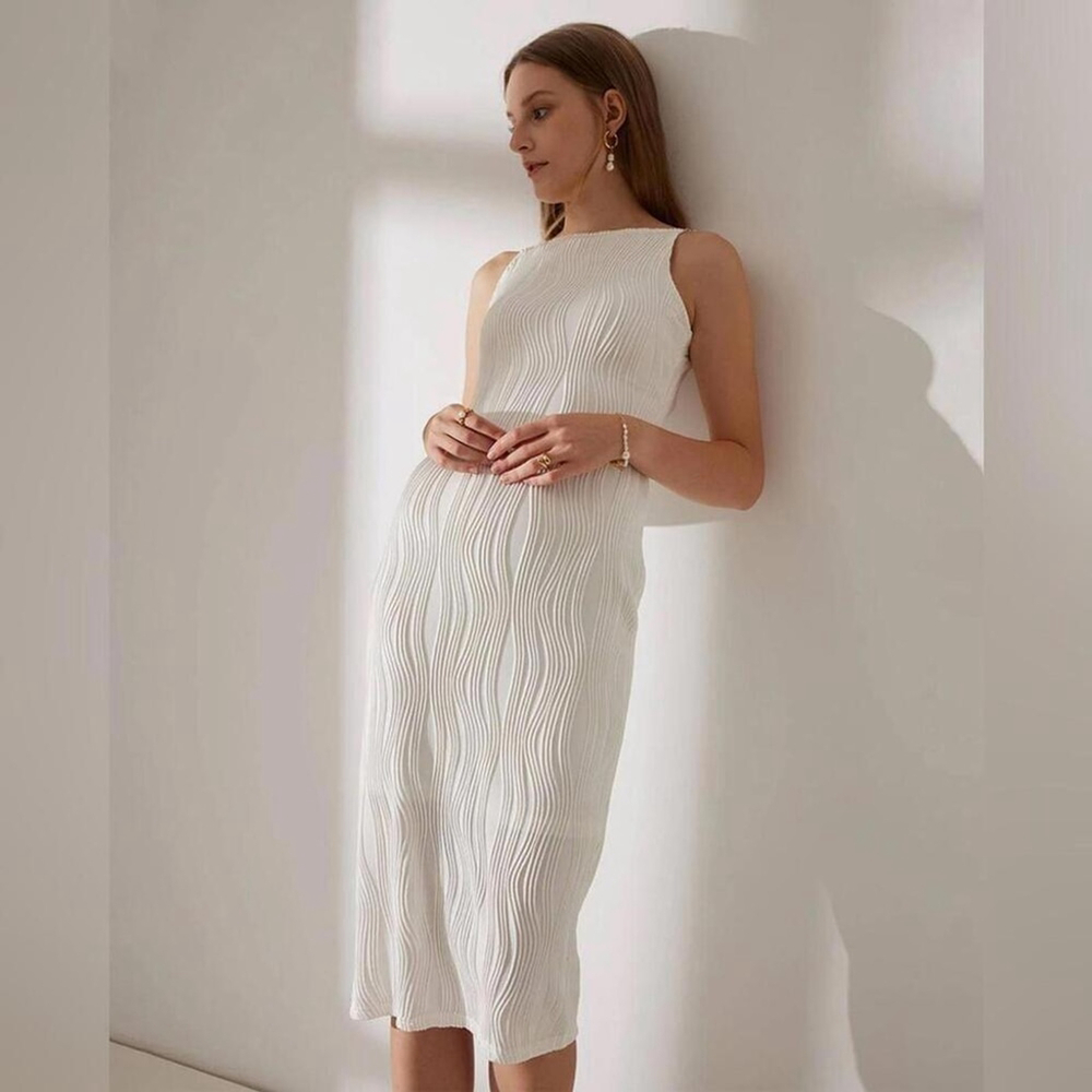 RIHOAS Elegant White Midi Dress